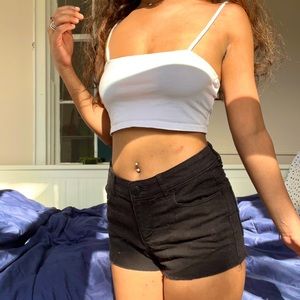 Mid Rise Black Denim Shorts